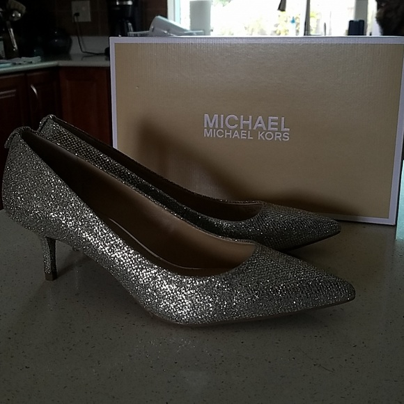 Michael Kors Silver Glitter Kitten Pumps - Picture 1 of 5